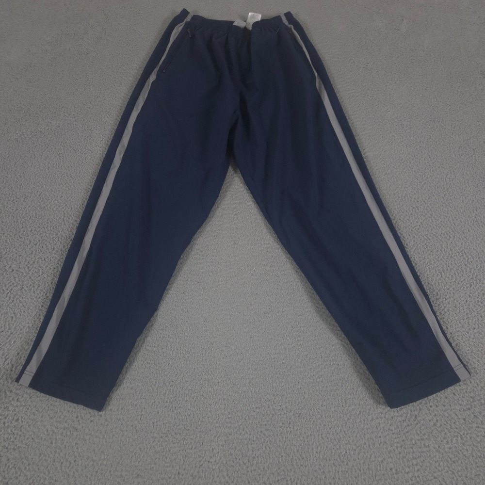 VINTAGE Nike Pants Mens L Blue Straight Leg Track Side Stripe Swoosh‎ 90s Y2K